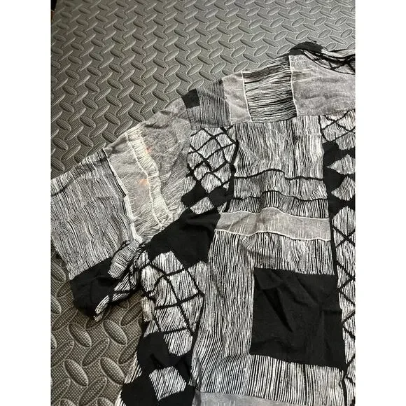 Vintage Jams World Rayon Shirt Geometric Black White Retro Surf Mens Size Med‎